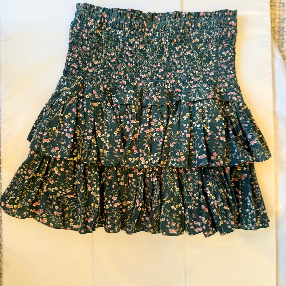 Green and Pink Delicate Flower Pattern Mini Ruffle Skirt for Day or Night ~ s